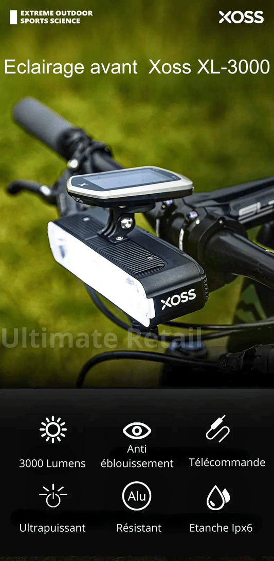 XOSS-Eclairage avant pour vélo XL3000, 3000Lm, 9000mAh